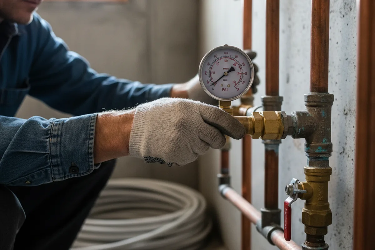 Pressure testing a repaired line during Water Line Repair in Pocono Lake